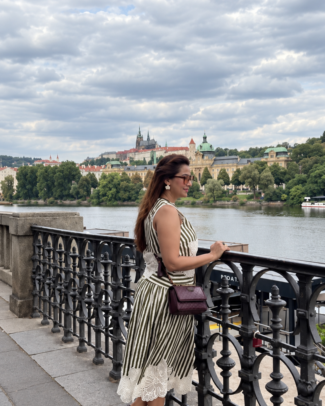 Purva Kirolikar in The Olive Stripe Floral Appliqué Ensemble: Two-Piece Skirt Set