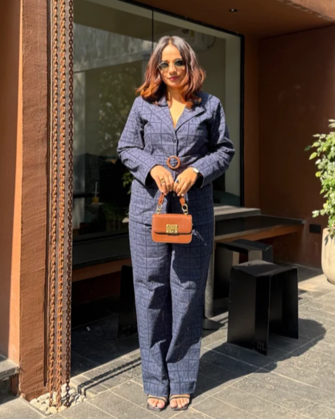 Deepika Kewalraman in The Midnight Navy Eyelet Belted Trouser Suit