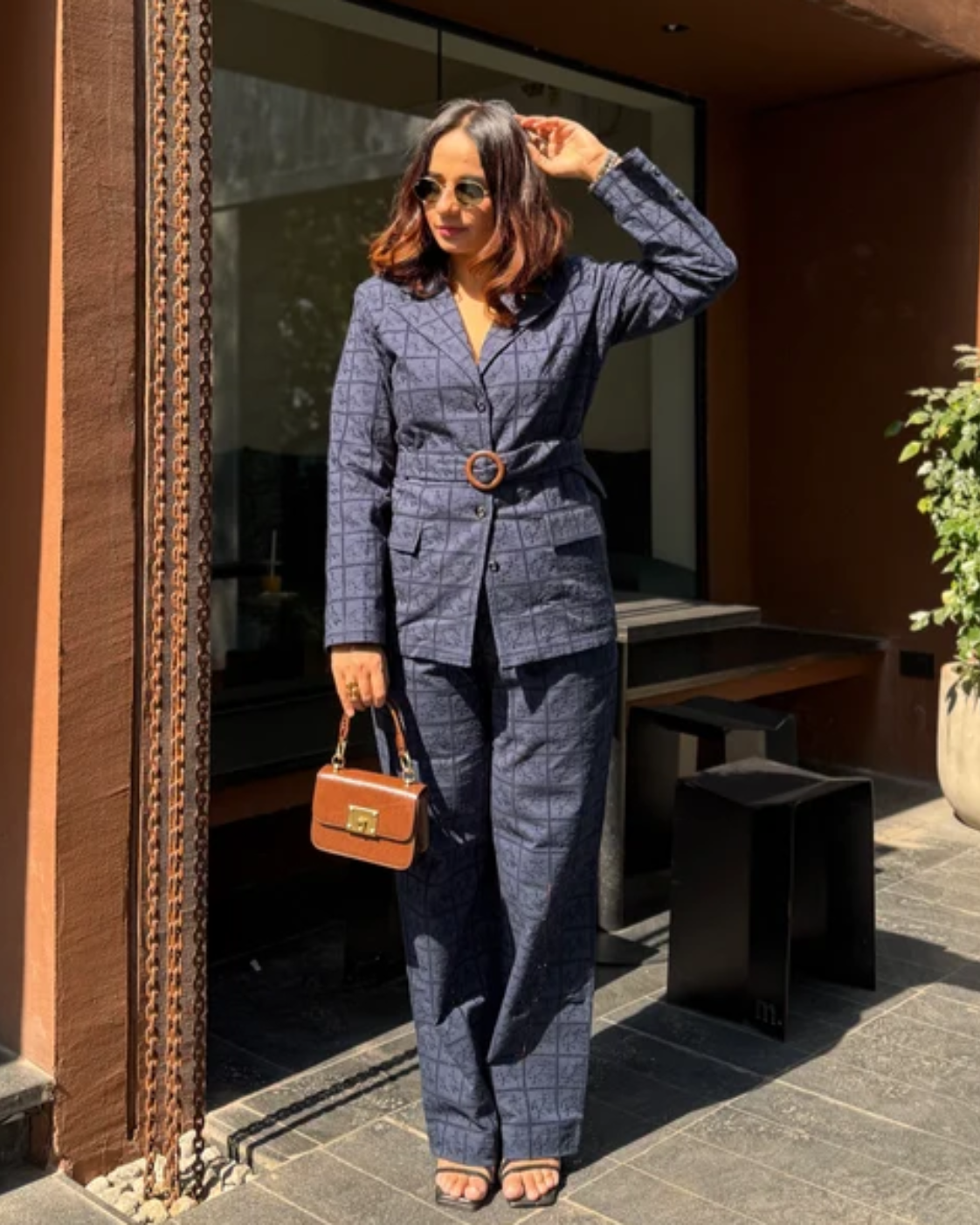 Deepika Kewalraman in The Midnight Navy Eyelet Belted Trouser Suit