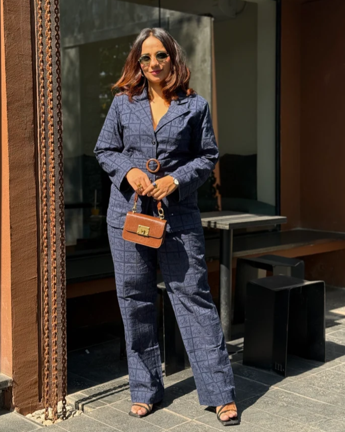 Deepika Kewalraman in The Midnight Navy Eyelet Belted Trouser Suit