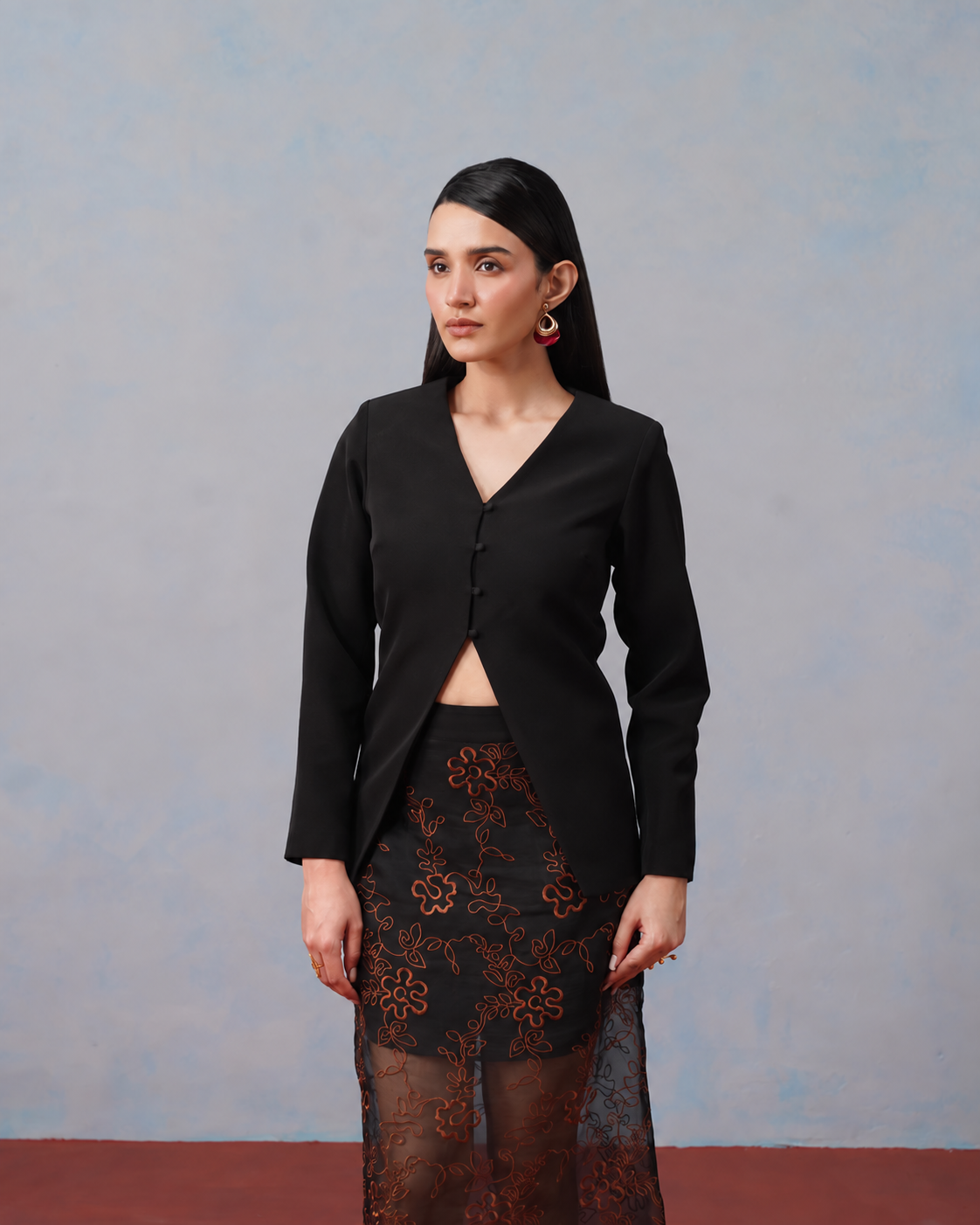 The Lumière Edit - The Isolde Bronze Floral Illusion Skirt & Cutaway Jacket Set