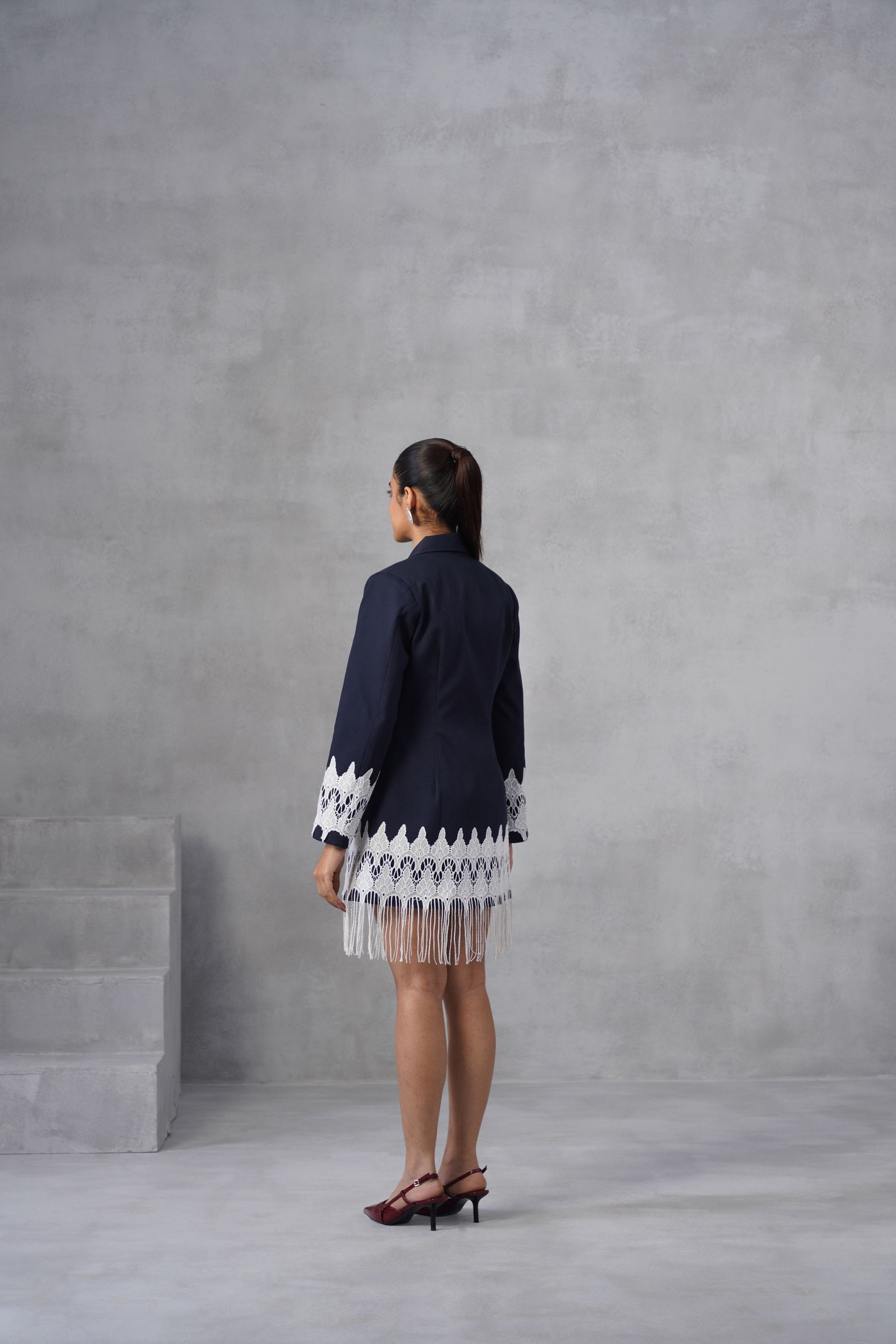 Navy Fringe Blazer Dress