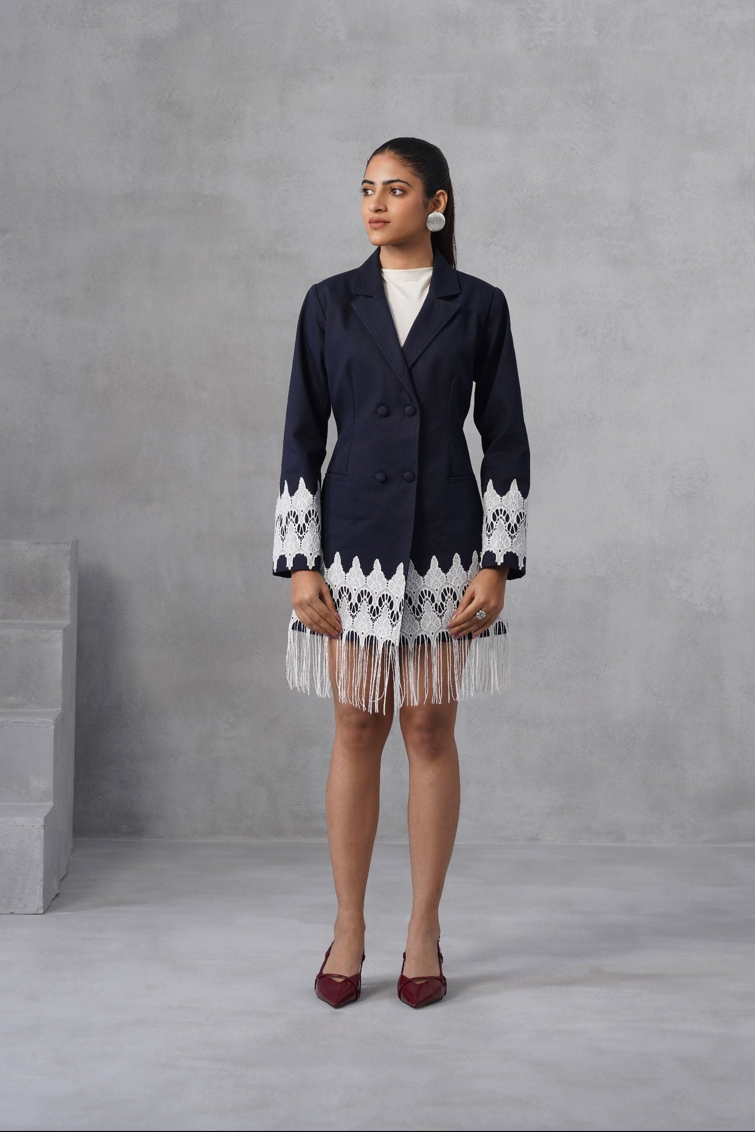 Navy Fringe Blazer Dress