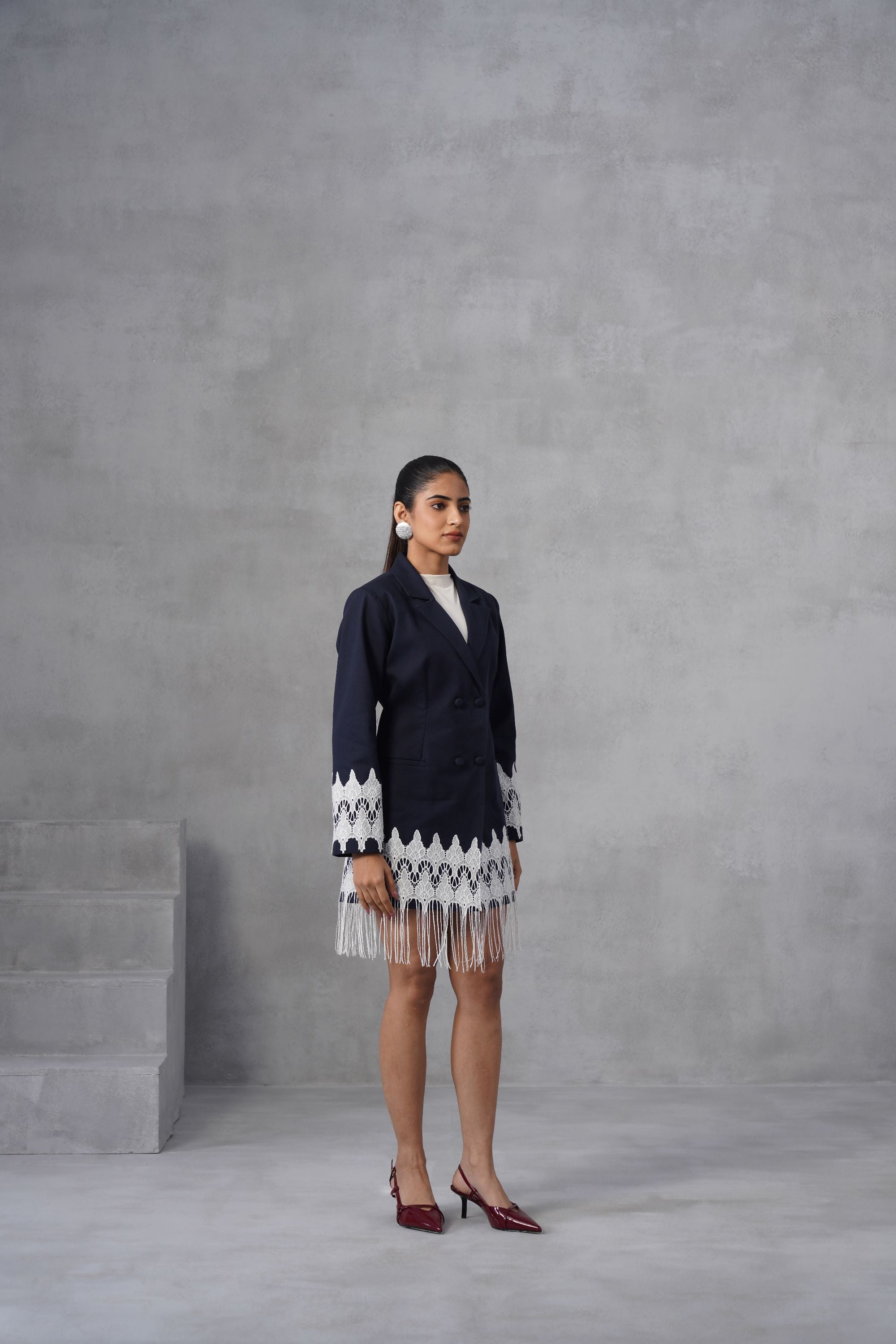 Navy Fringe Blazer Dress