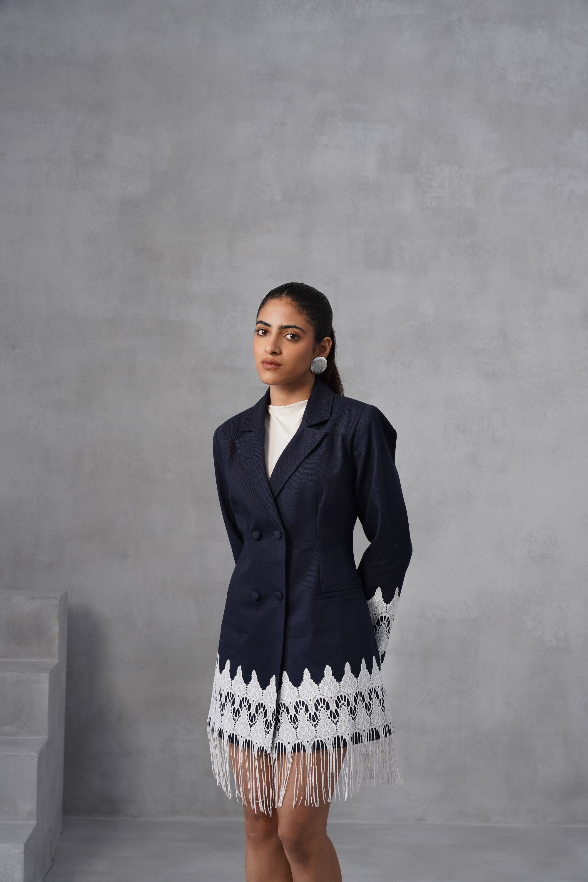 Navy Fringe Blazer Dress