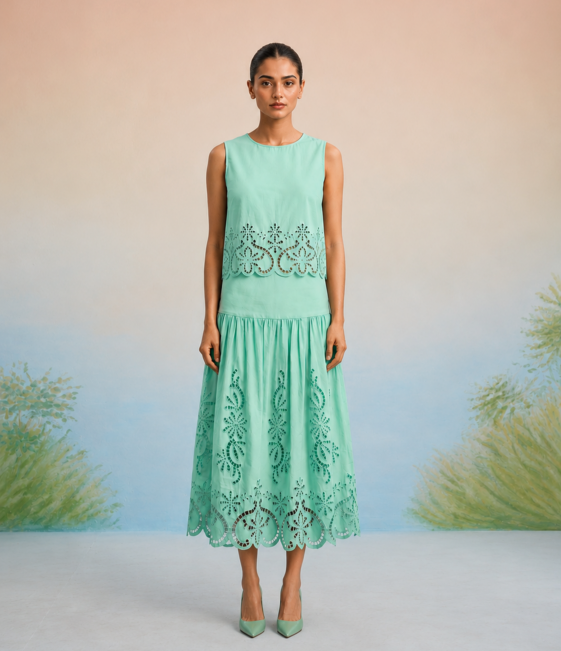 Bulevar Blossom - The Amalfi Mint Cutwork Skirt Set
