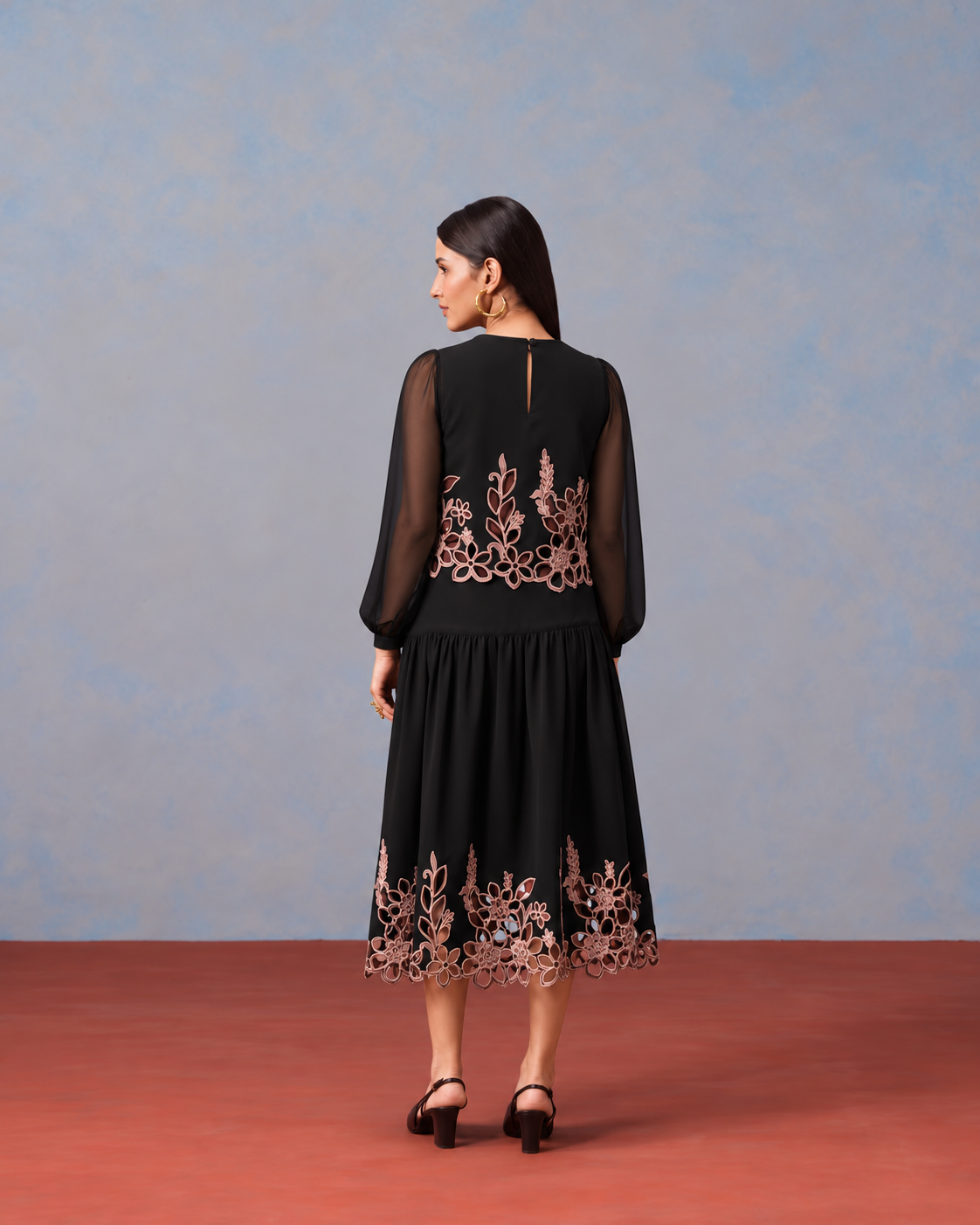 The Vesper Noir Cutwork Embroidered Skirt Set