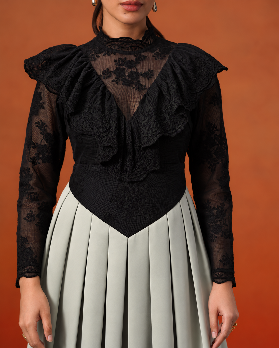 The Celeste Noir & Sage Pleated Dress