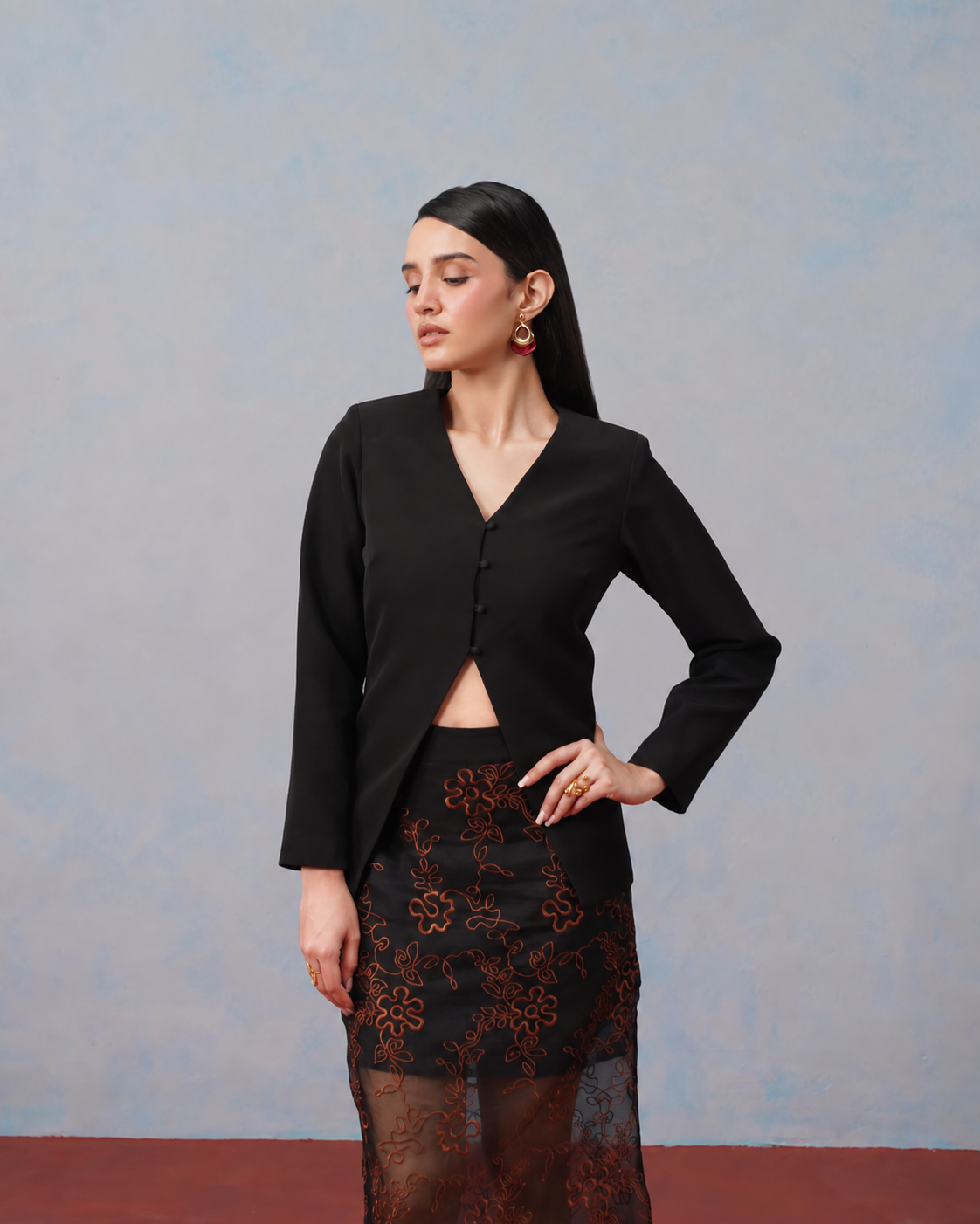 The Lumière Edit - The Isolde Bronze Floral Illusion Skirt & Cutaway Jacket Set