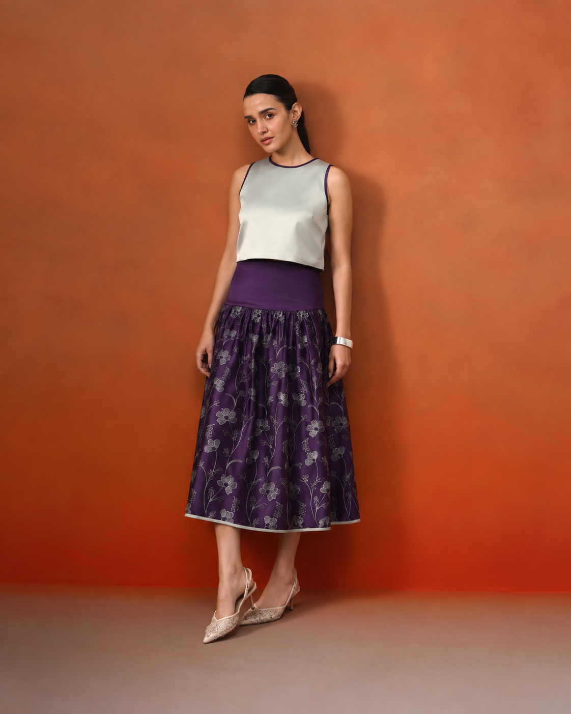 The Aurelia Plum & Sage Satin Skirt Set