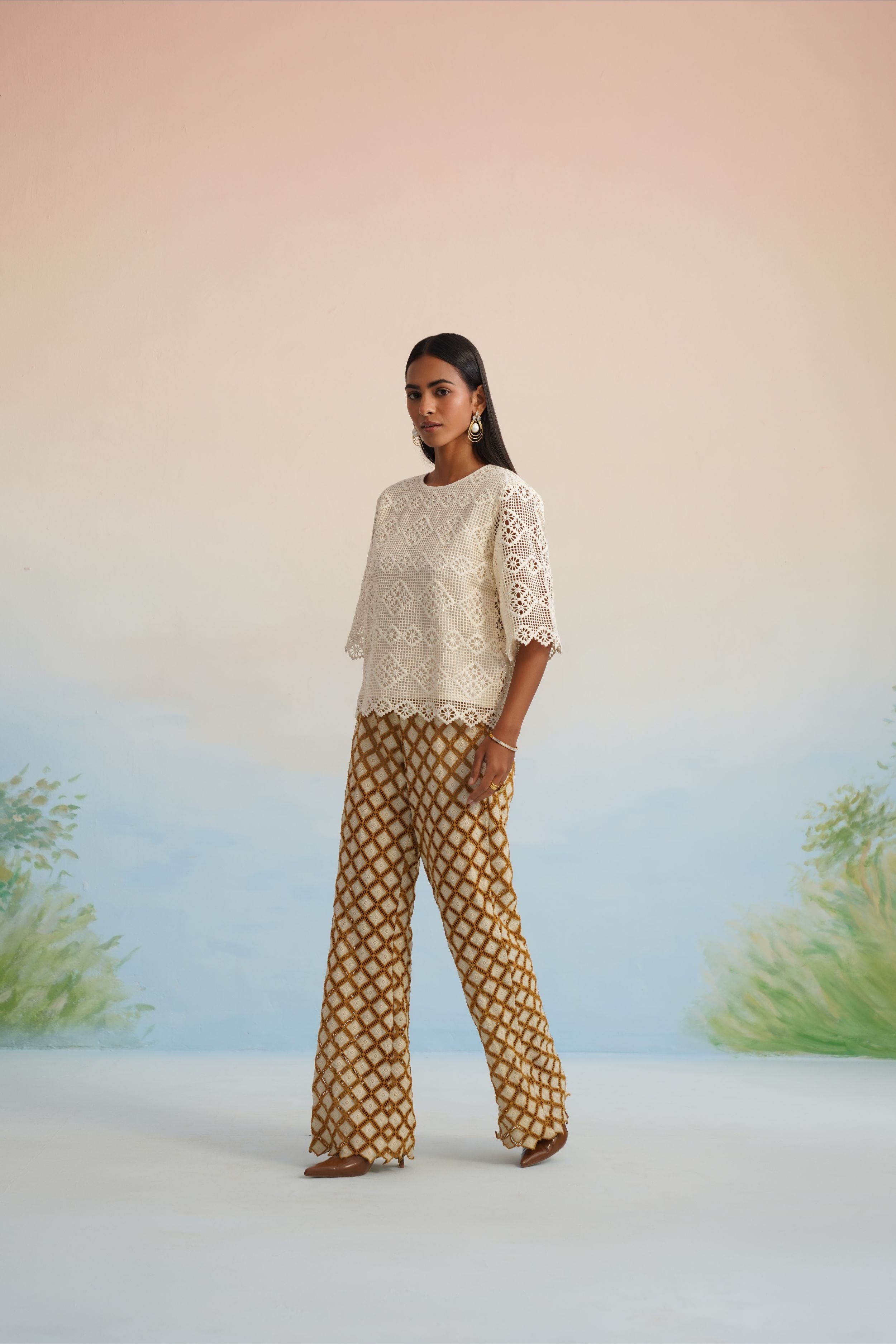 The Sun-Kissed Geometric Flared Trousers