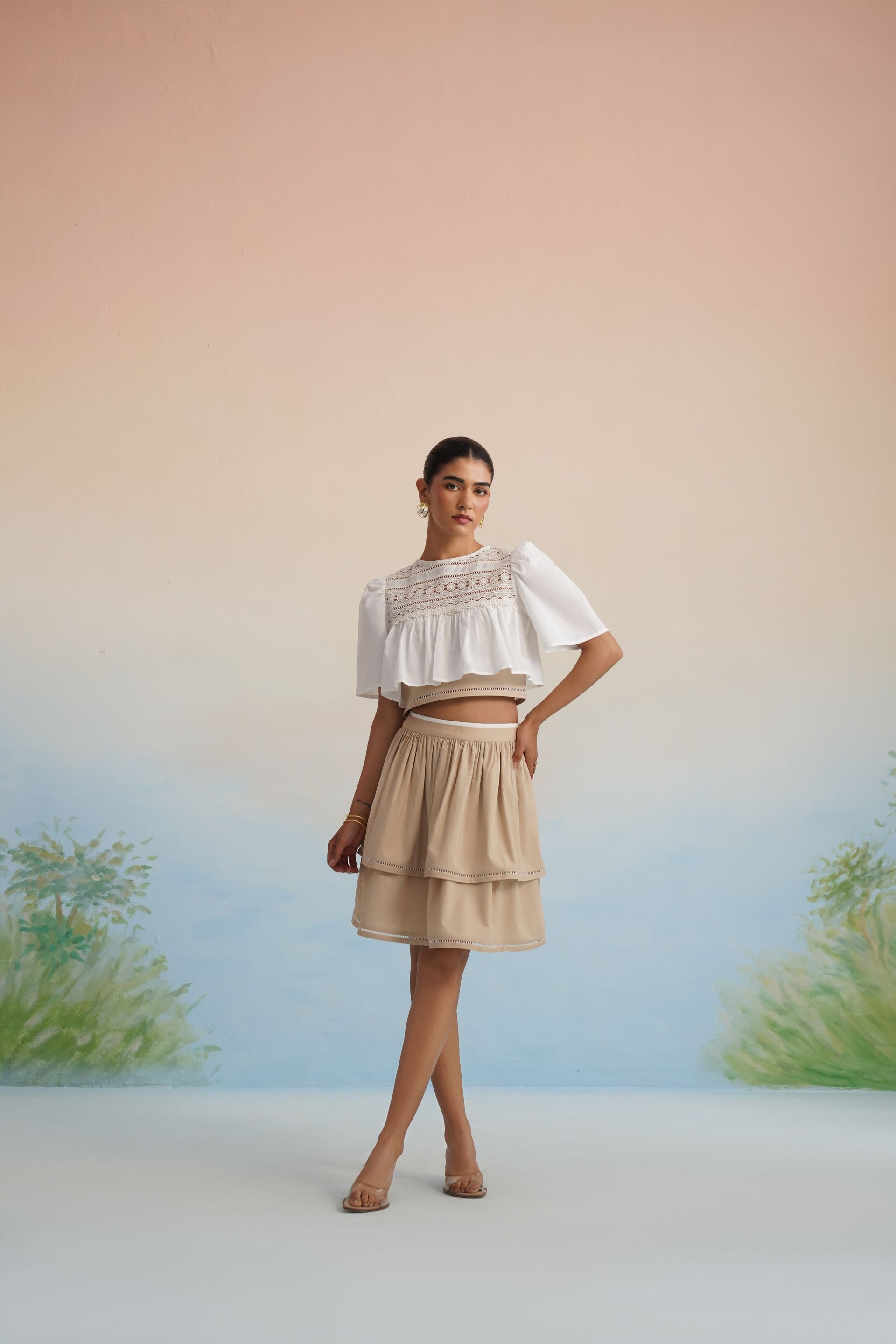 The Alabaster Lace Yoke Crop Top