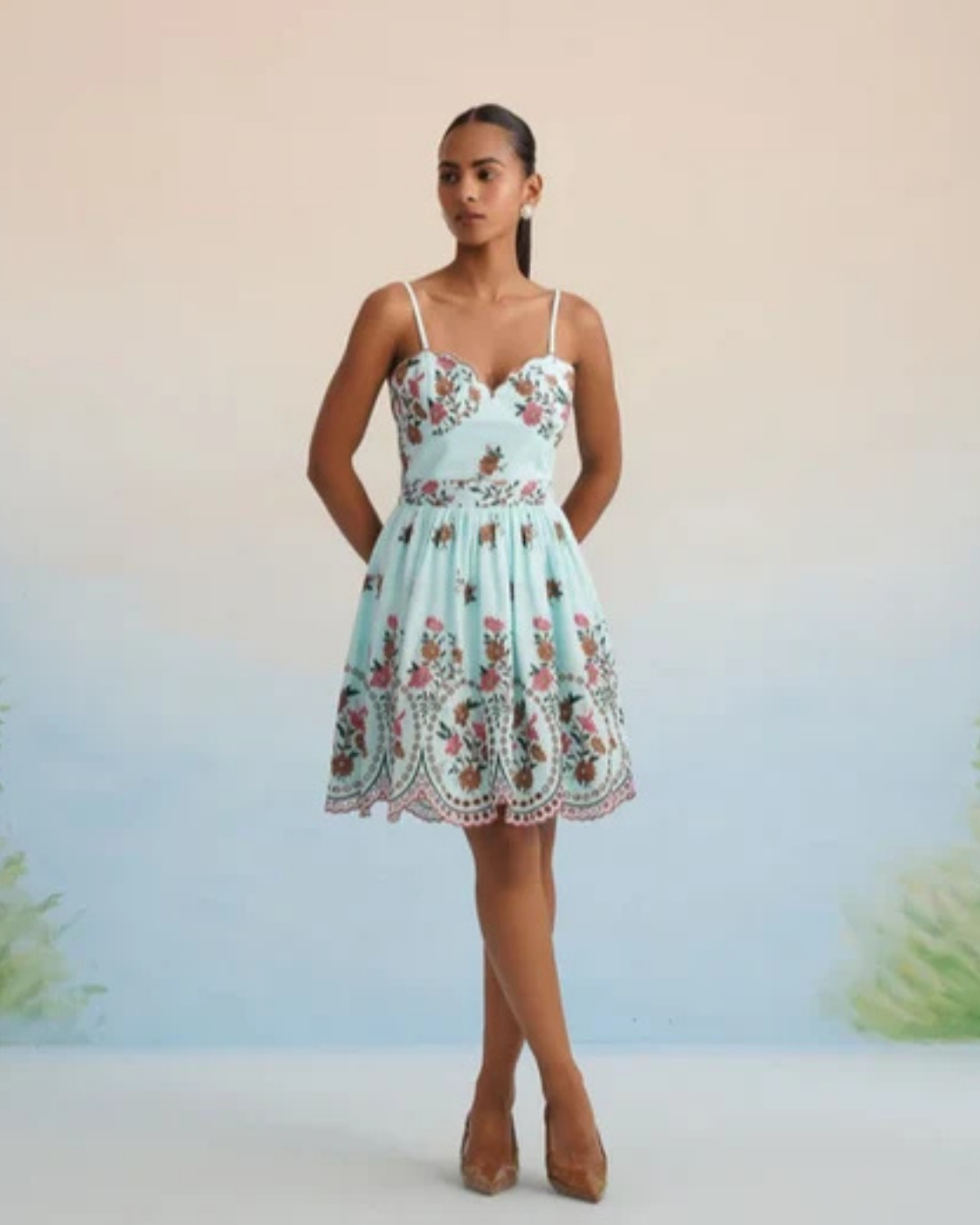 Bulevar Blossom - The Aqua Floral Embroidered Smocked Mini Dress