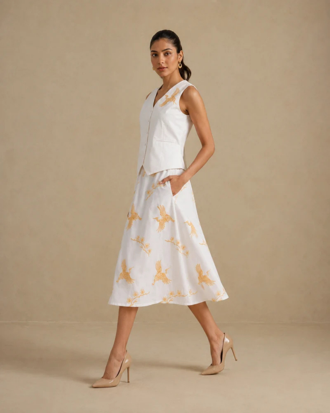 Sunset Soiree - The Gilded Crane White Waistcoat & Skirt Set
