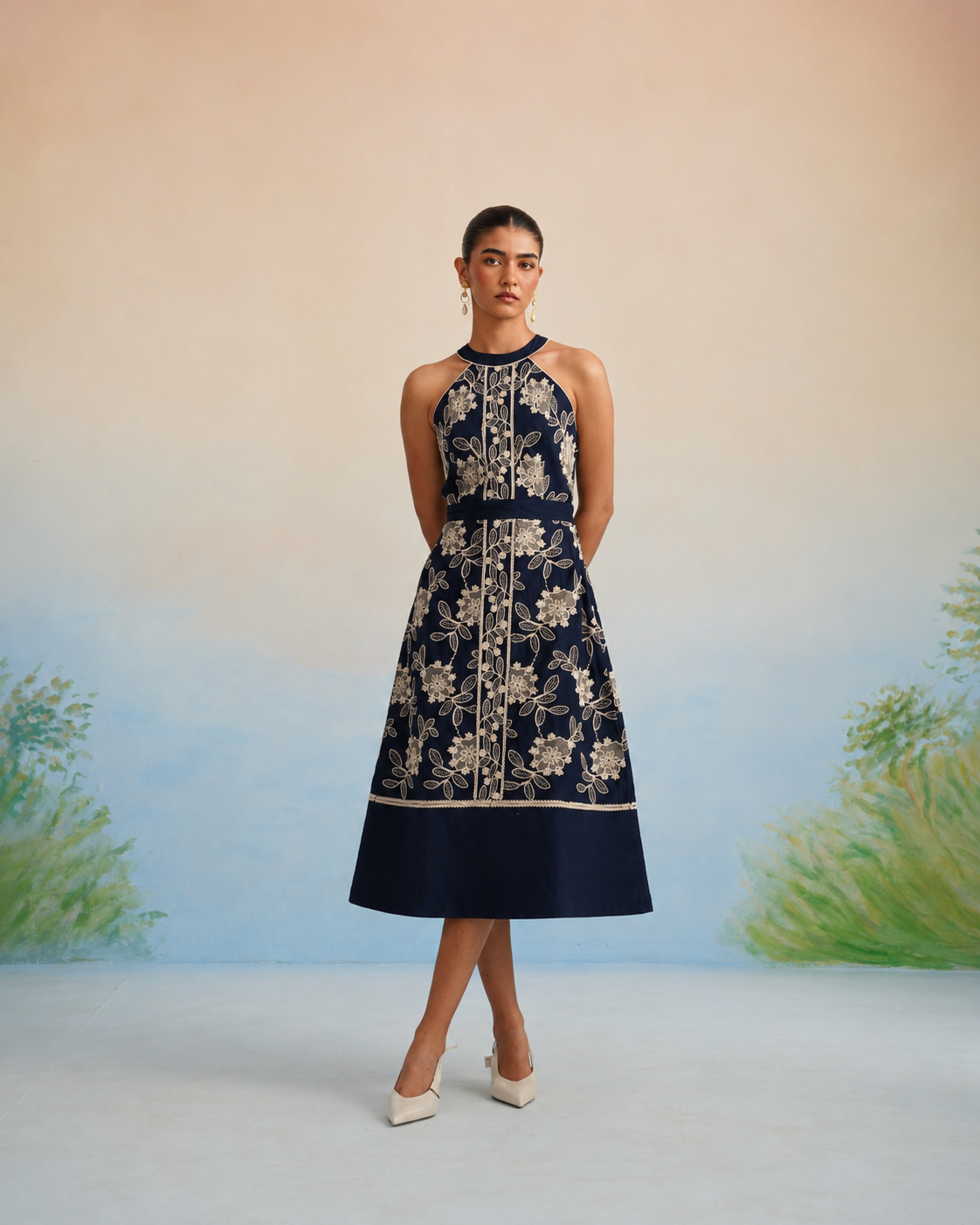 Bulevar Blossom - The Midnight Flora Halter Midi Dress