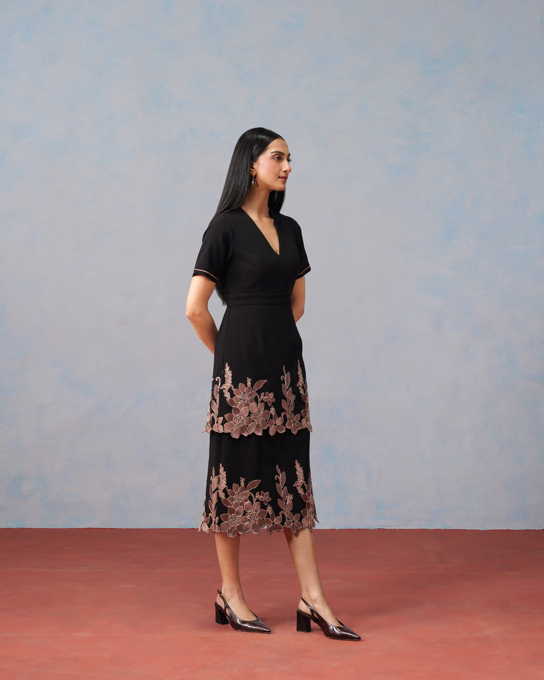 The Lumière Edit - The Seraphina Bronze Floral Tiered Midi Dress