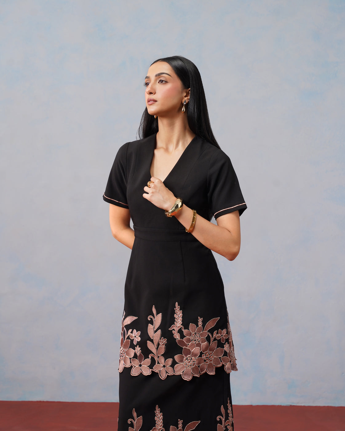 The Lumière Edit - The Seraphina Bronze Floral Tiered Midi Dress