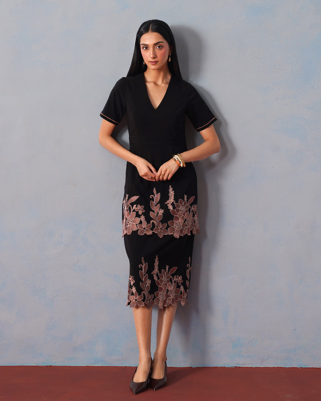 The Lumière Edit - The Seraphina Bronze Floral Tiered Midi Dress