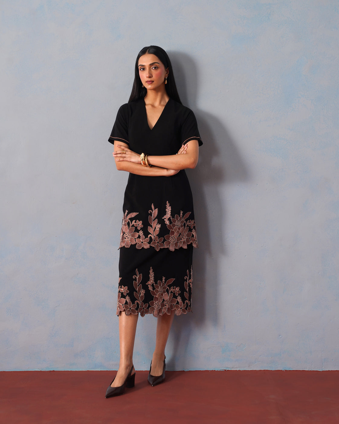 The Lumière Edit - The Seraphina Bronze Floral Tiered Midi Dress