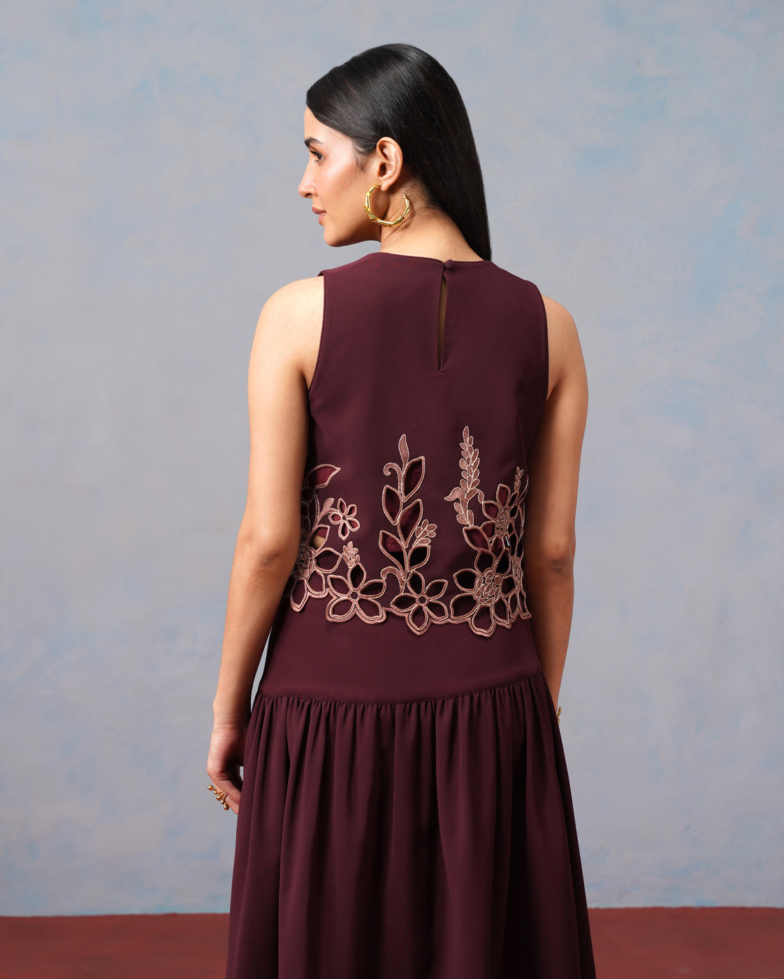 The Lumière Edit - The Amara Burgundy Floral Cutwork Skirt Set