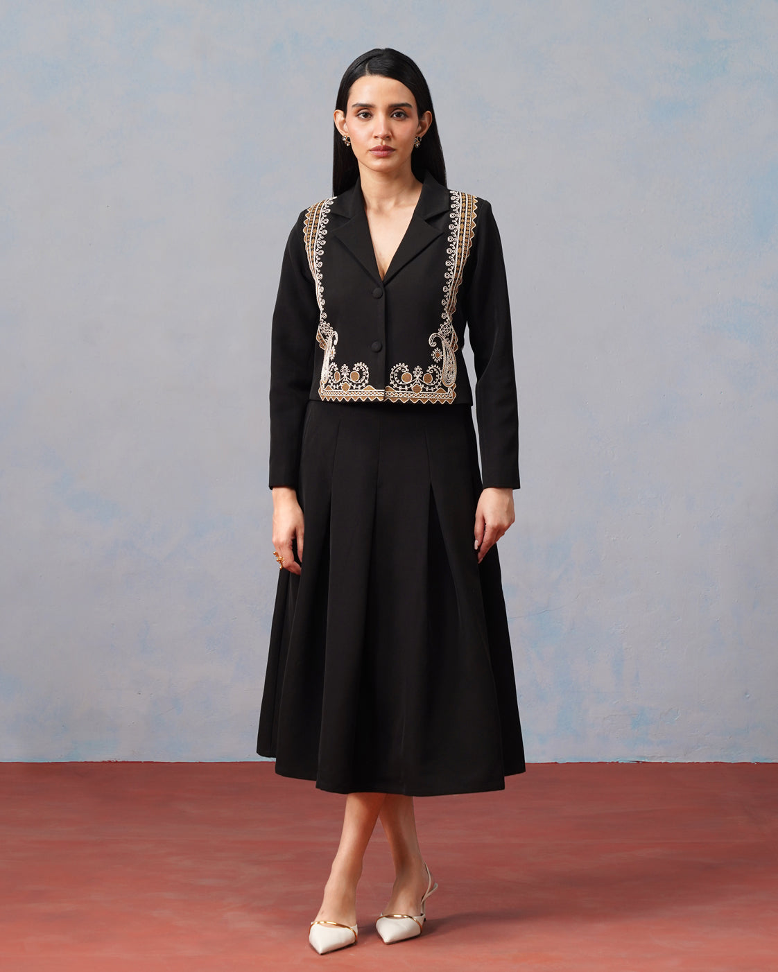 The Lumière Edit - The Freya Gilded Embroidered Blazer & Pleated Skirt Set