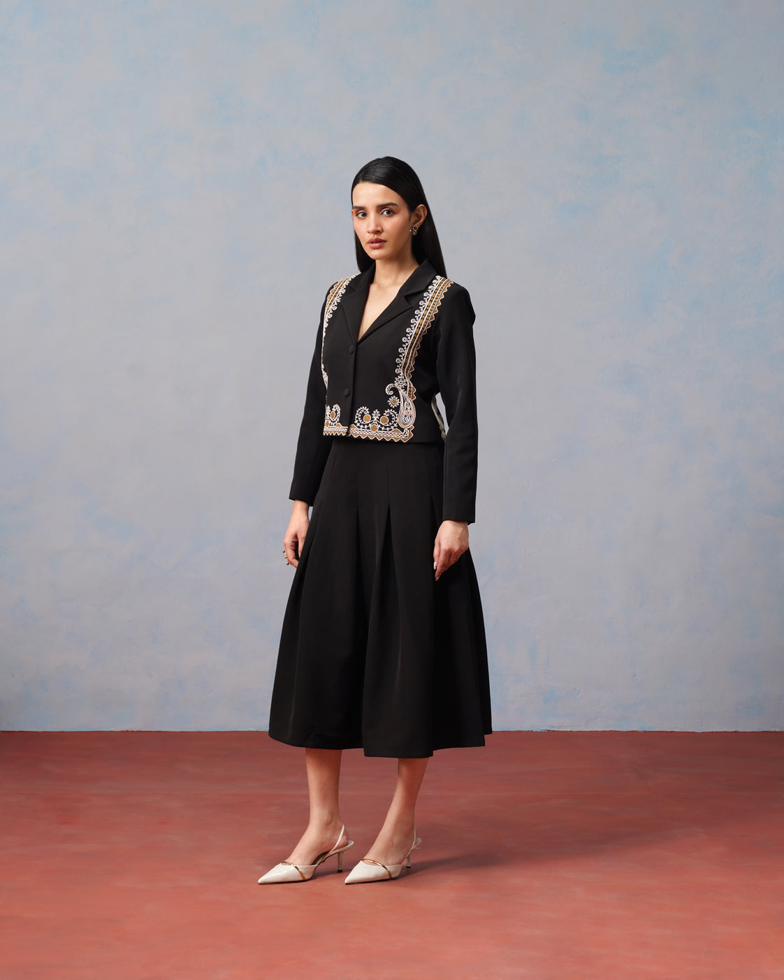 The Lumière Edit - The Freya Gilded Embroidered Blazer & Pleated Skirt Set