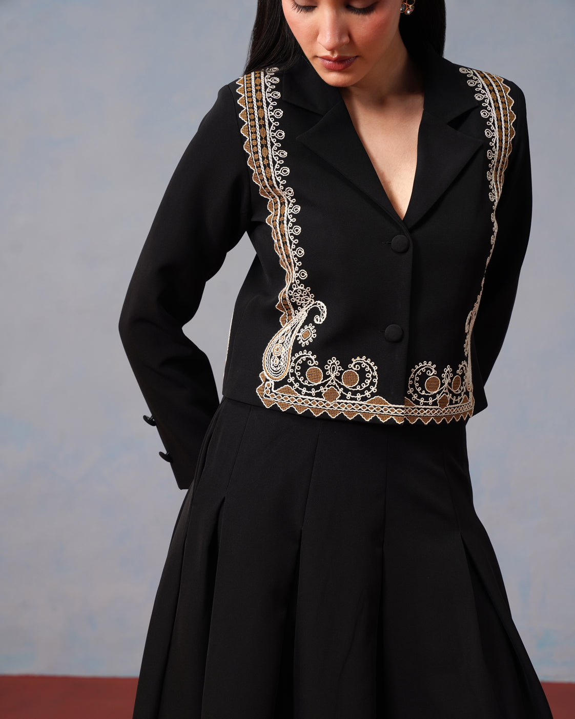 The Lumière Edit - The Freya Gilded Embroidered Blazer & Pleated Skirt Set