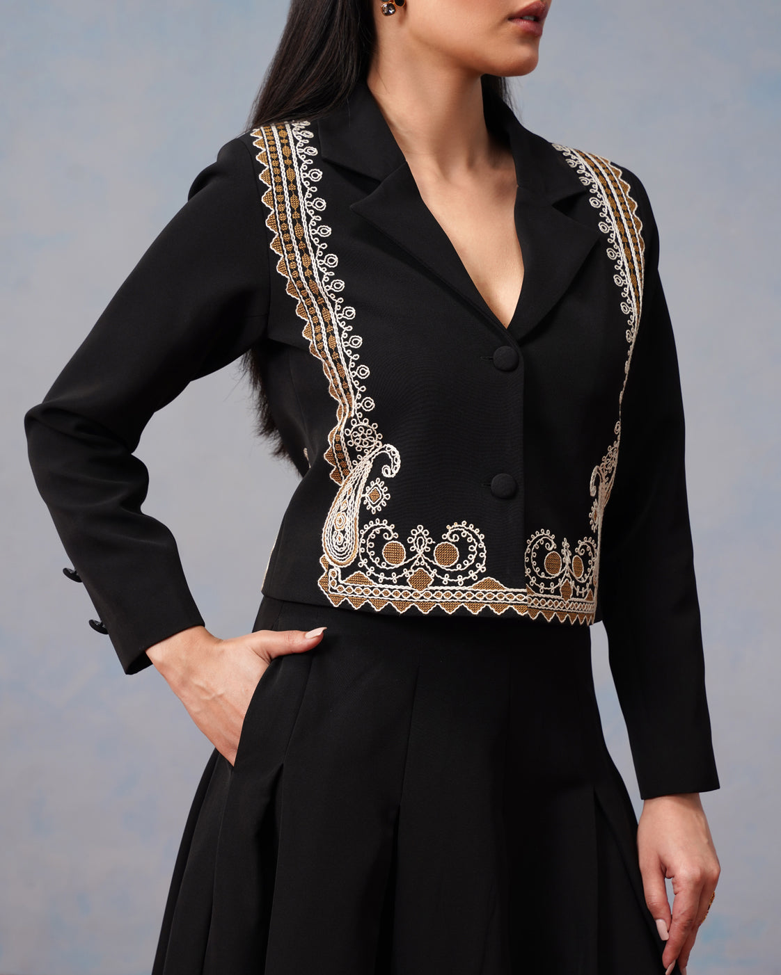 The Lumière Edit - The Freya Gilded Embroidered Blazer & Pleated Skirt Set