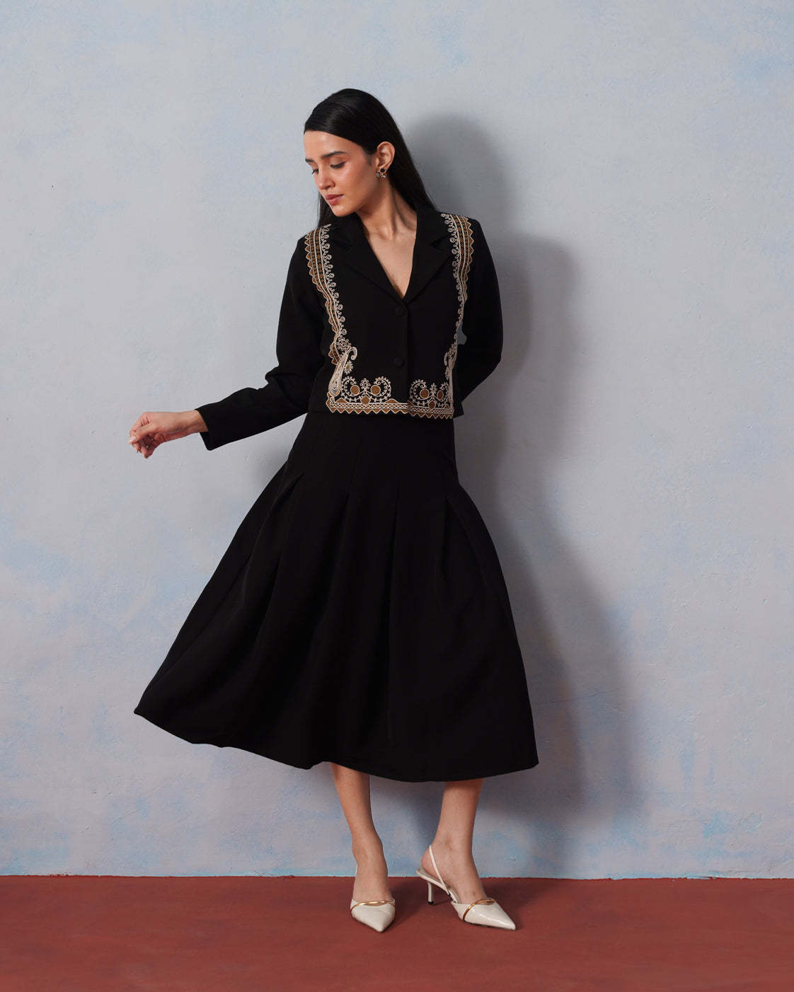 The Lumière Edit - The Freya Gilded Embroidered Blazer & Pleated Skirt Set