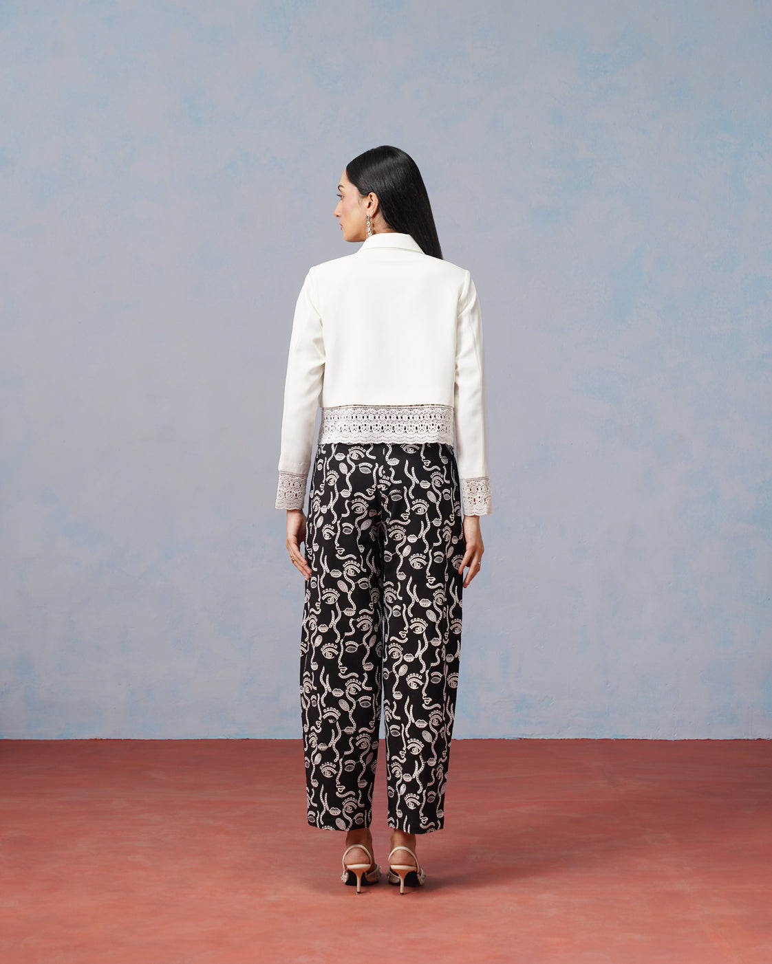 The Lumière Edit - The Nova Lace-Trimmed Cropped Shirt & Abstract Embroidered Trouser Set