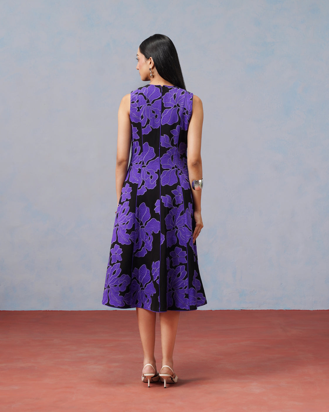 The Violette Crepe Appliqué A-Line Dress
