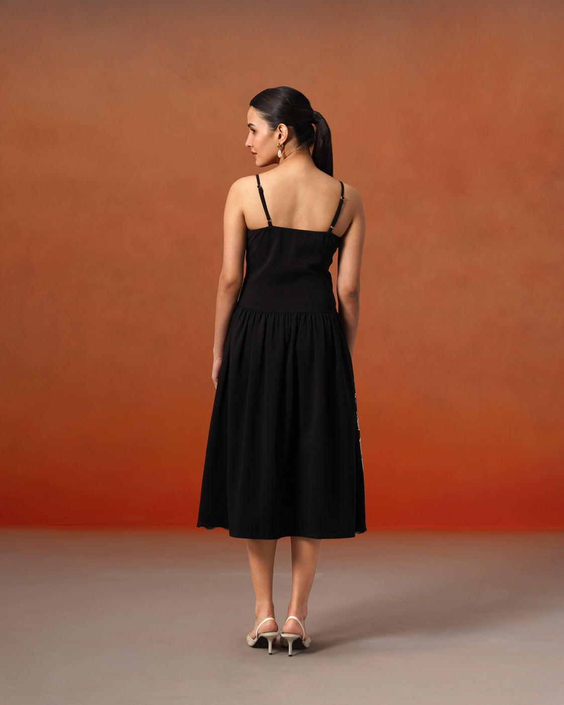 The Lumière Edit - The Elara Black Embroidered Cape & Midi Dress Set