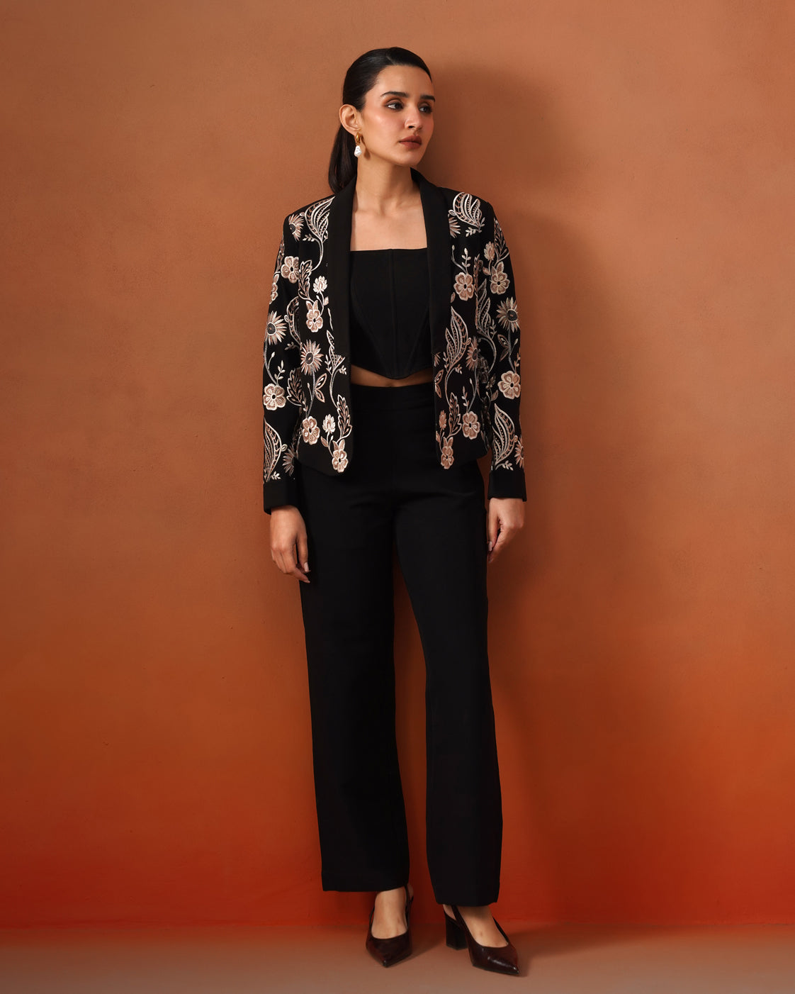 The Lumière Edit - The Celine Black Embroidered Three-Piece Suit Set