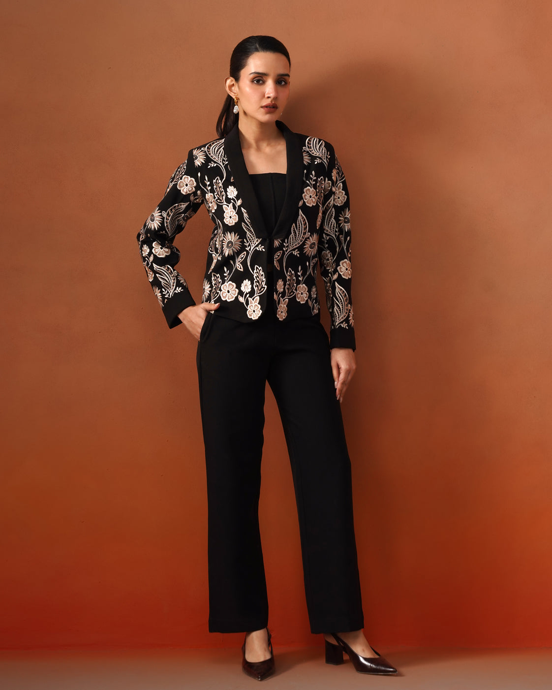 The Lumière Edit - The Celine Black Embroidered Three-Piece Suit Set