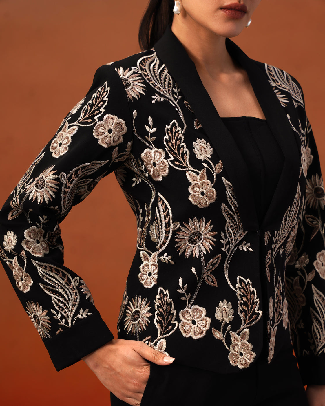 The Lumière Edit - The Celine Black Embroidered Three-Piece Suit Set