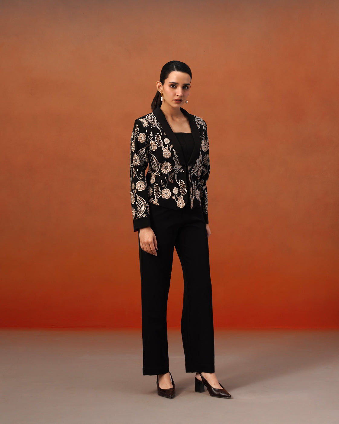 The Lumière Edit - The Celine Black Embroidered Three-Piece Suit Set