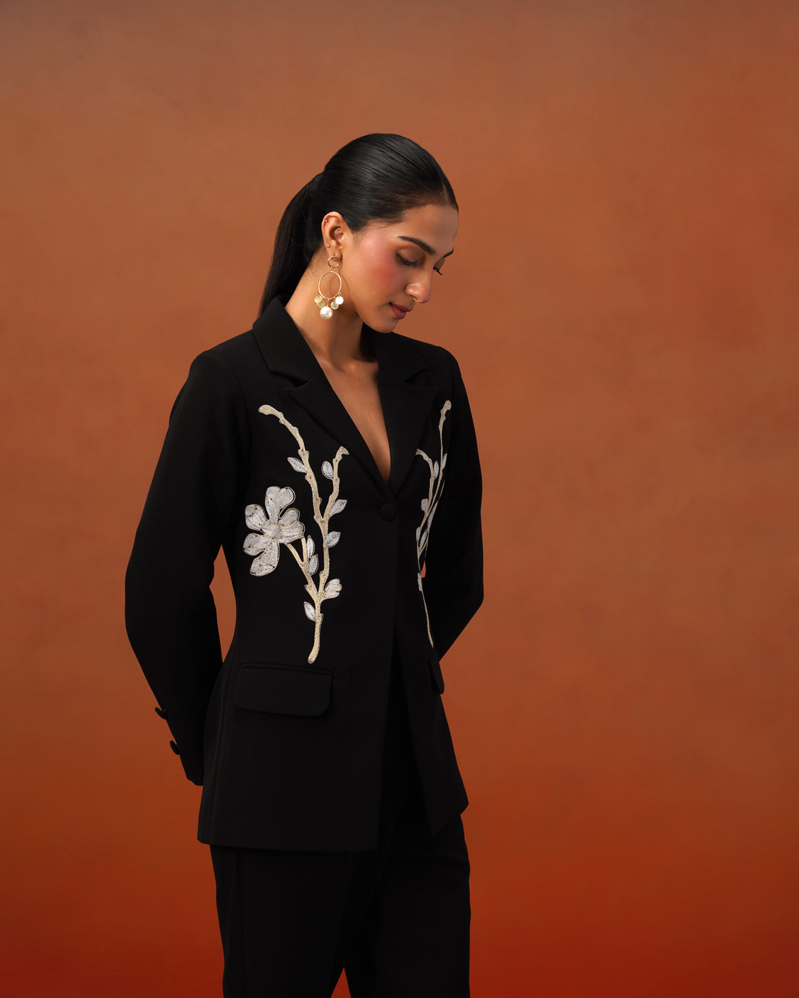 The Lumière Edit - The Freya Black Embroidered Blazer & Trouser Set