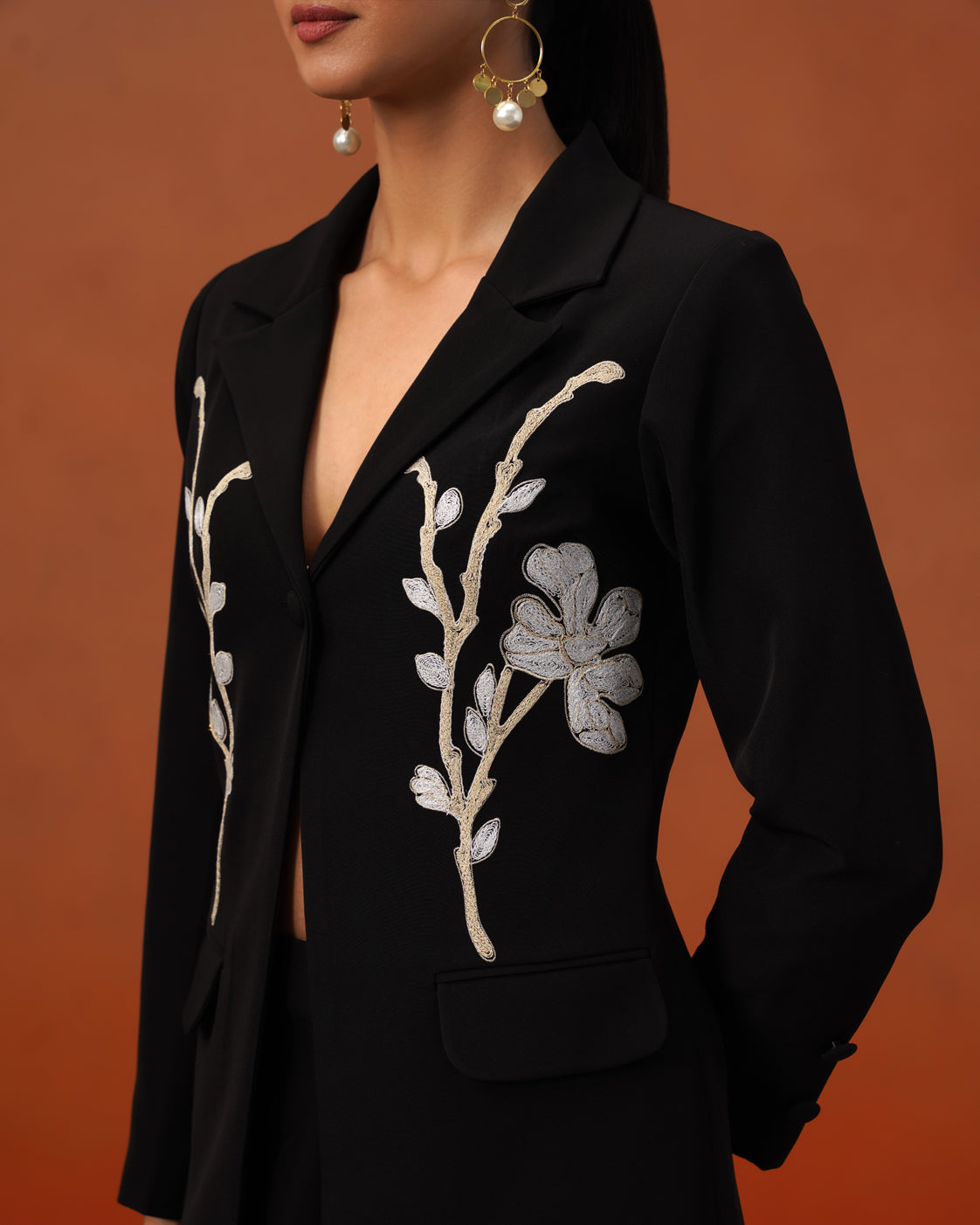 The Lumière Edit - The Freya Black Embroidered Blazer & Trouser Set