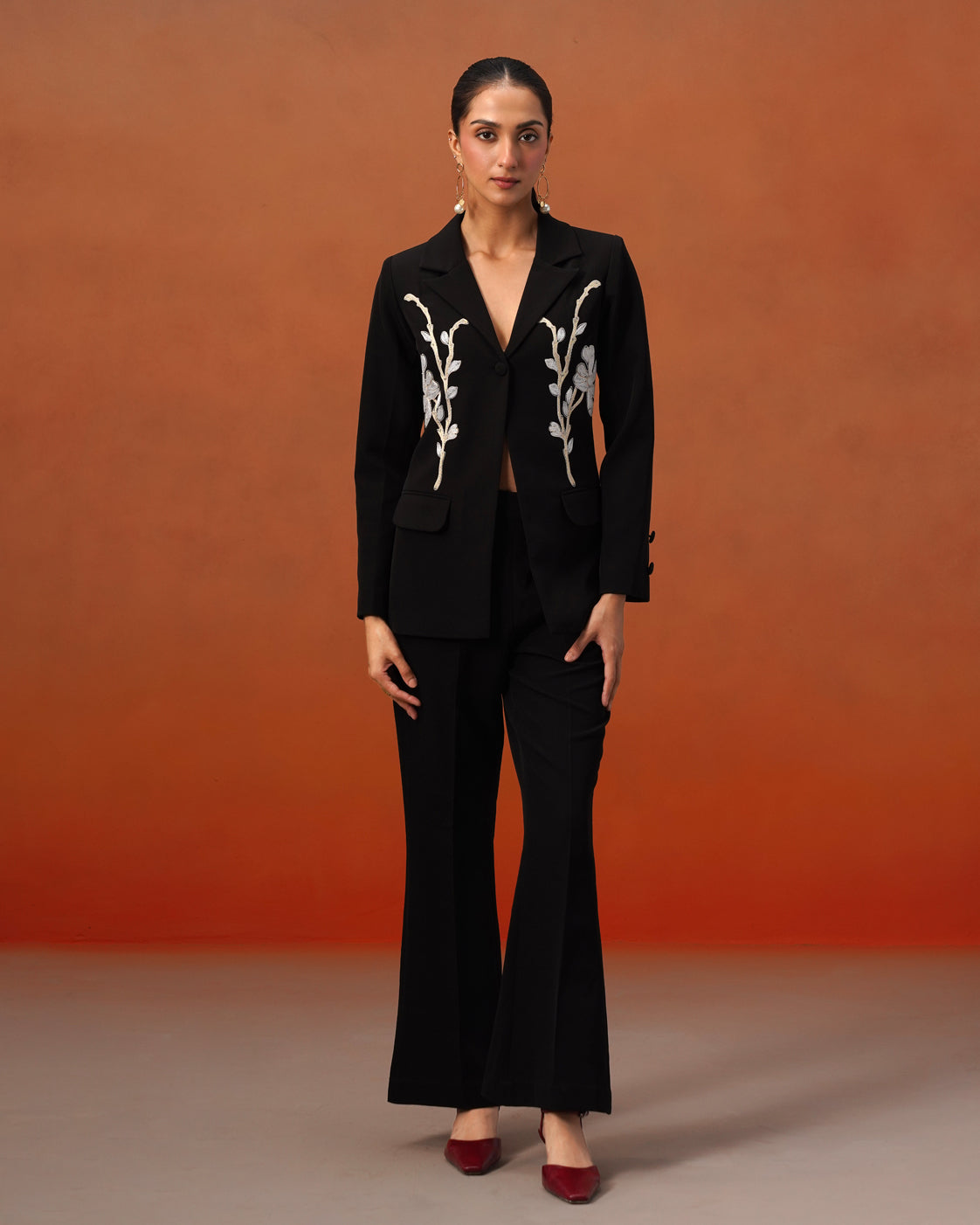 The Lumière Edit - The Freya Black Embroidered Blazer & Trouser Set