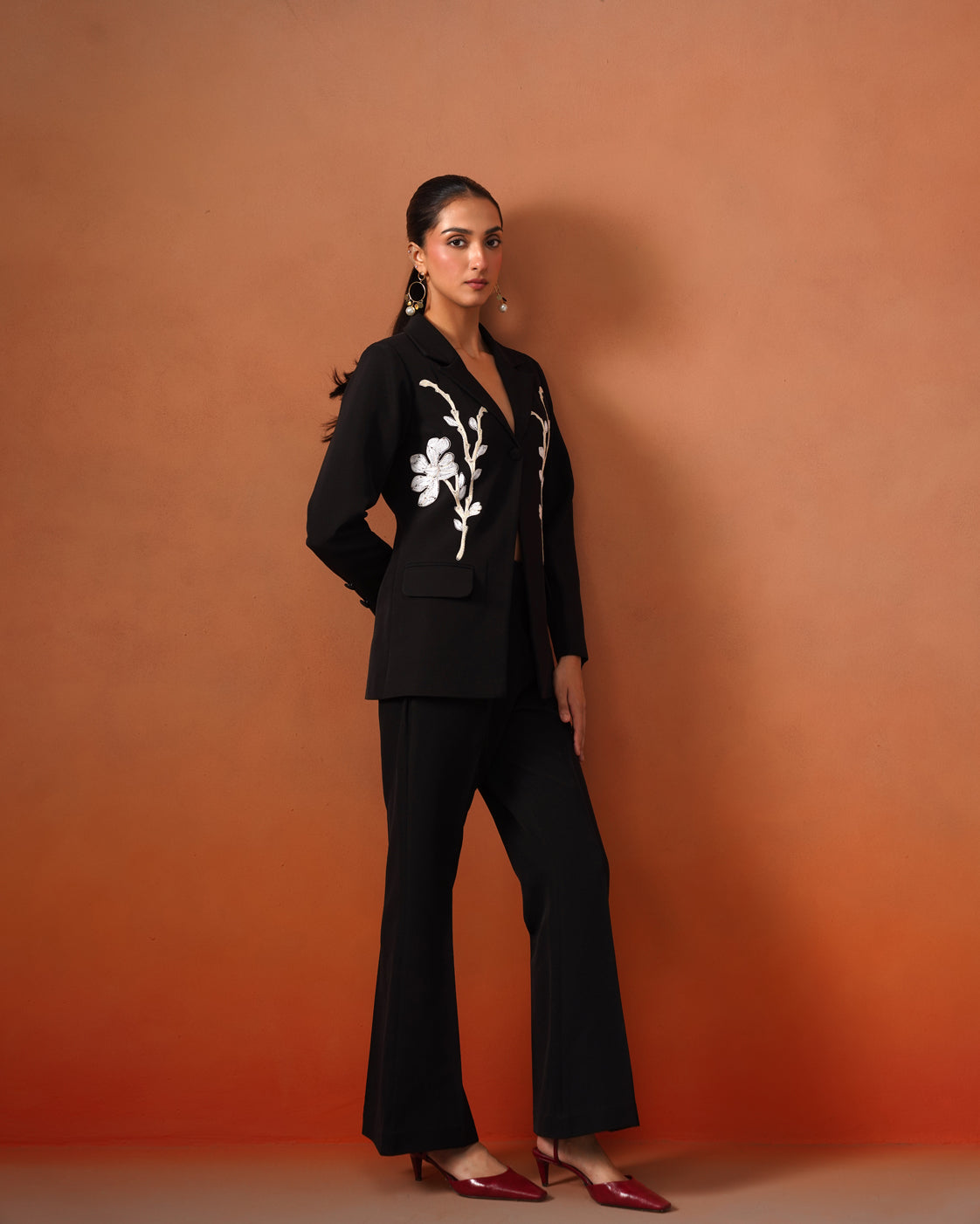 The Lumière Edit - The Freya Black Embroidered Blazer & Trouser Set
