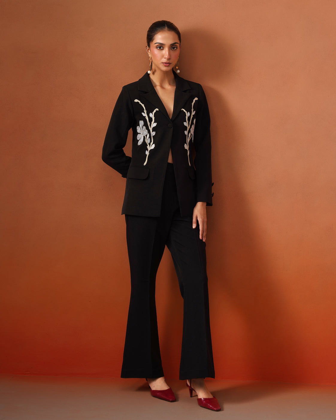 The Lumière Edit - The Freya Black Embroidered Blazer & Trouser Set