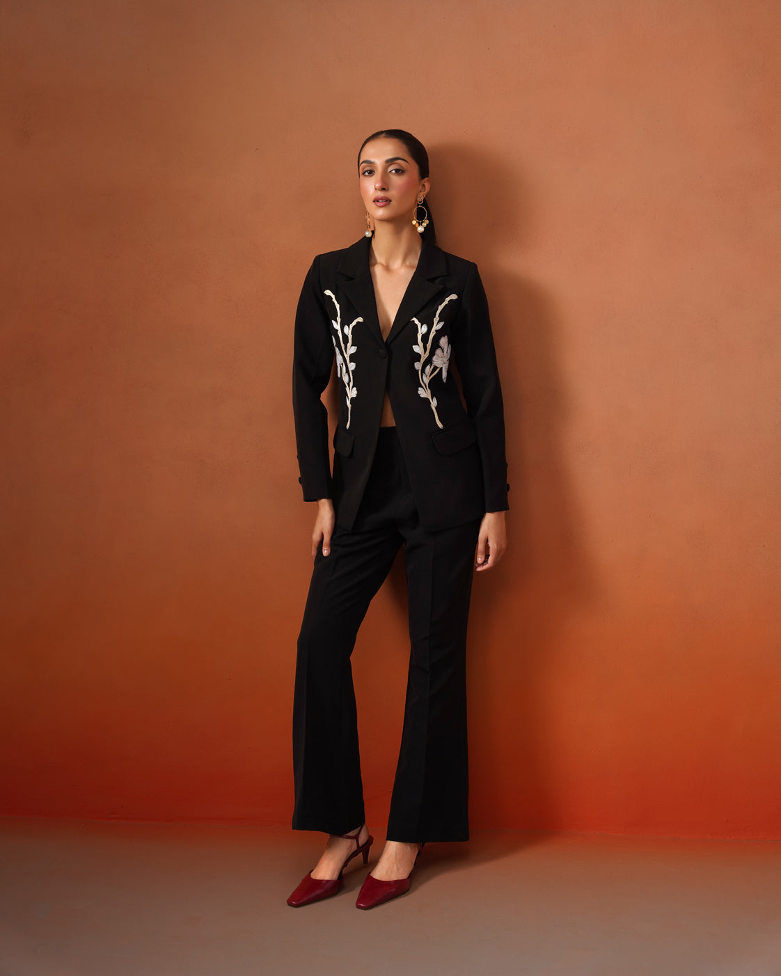 The Lumière Edit - The Freya Black Embroidered Blazer & Trouser Set