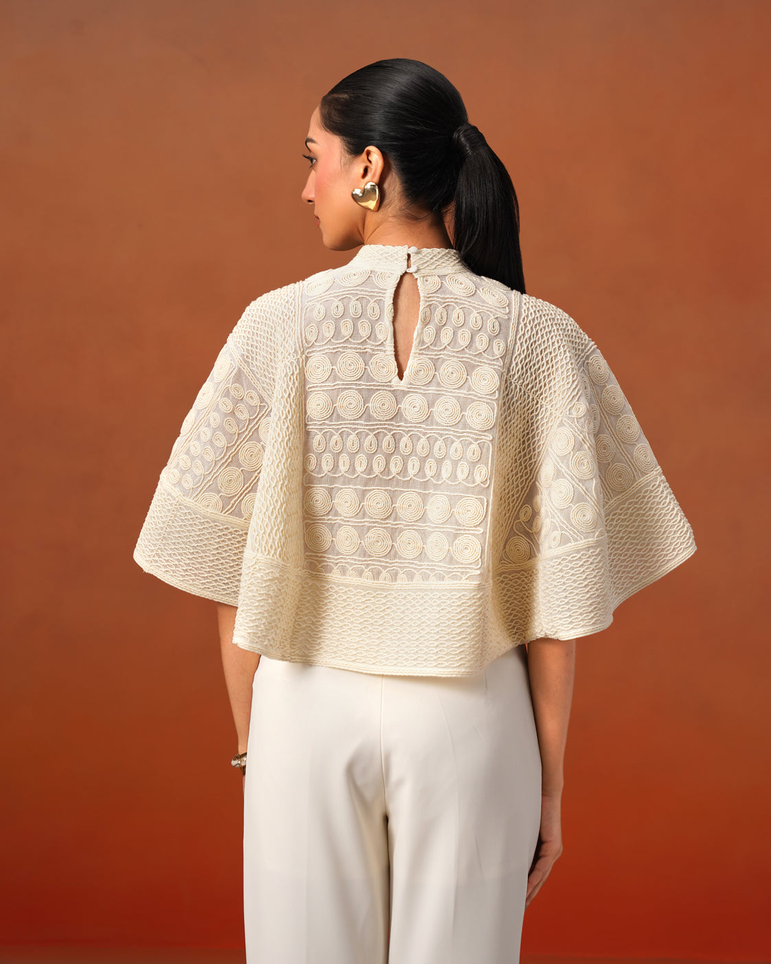 The Vivienne Ivory Net Embroidery Cape Set