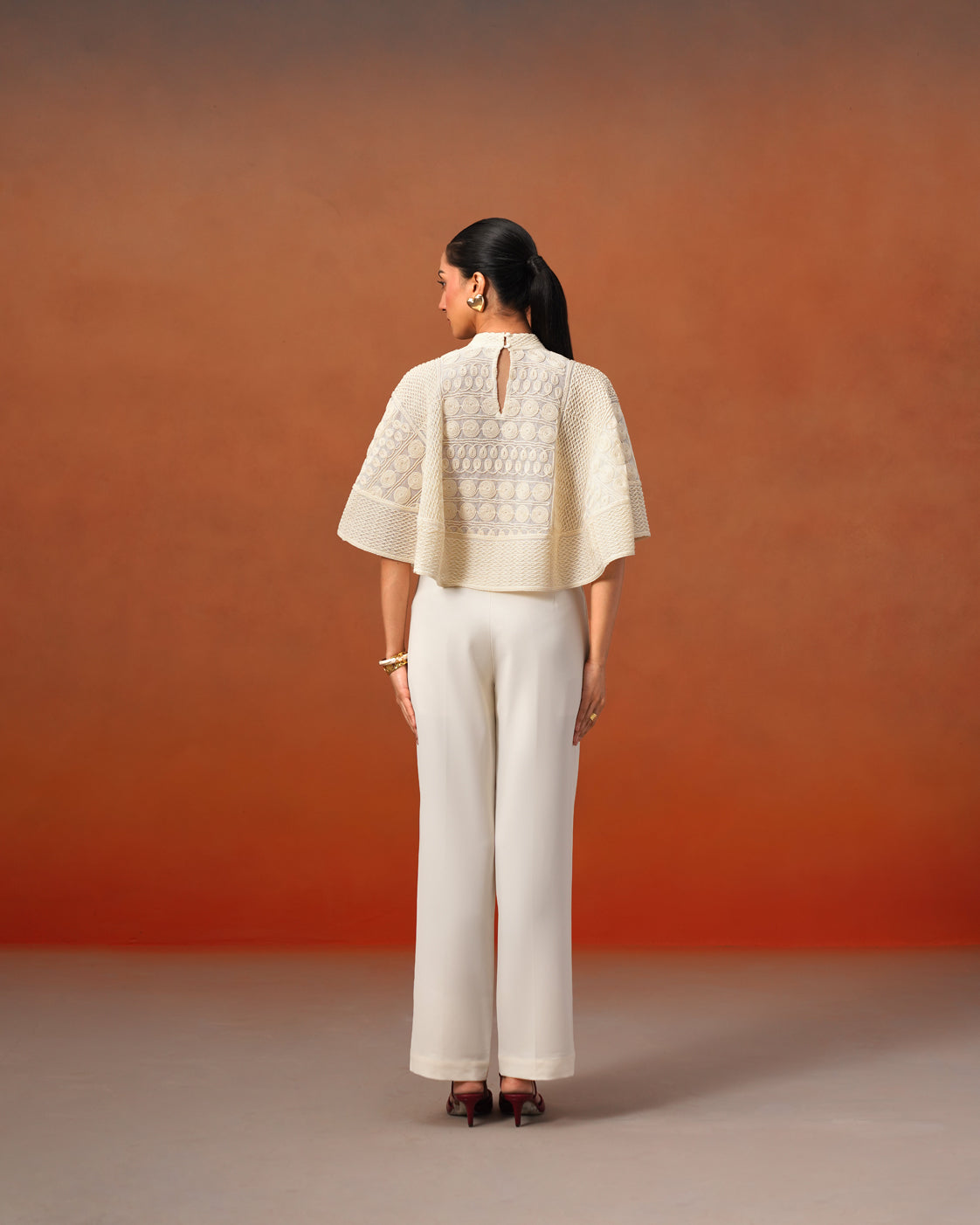 The Vivienne Ivory Net Embroidery Cape Set