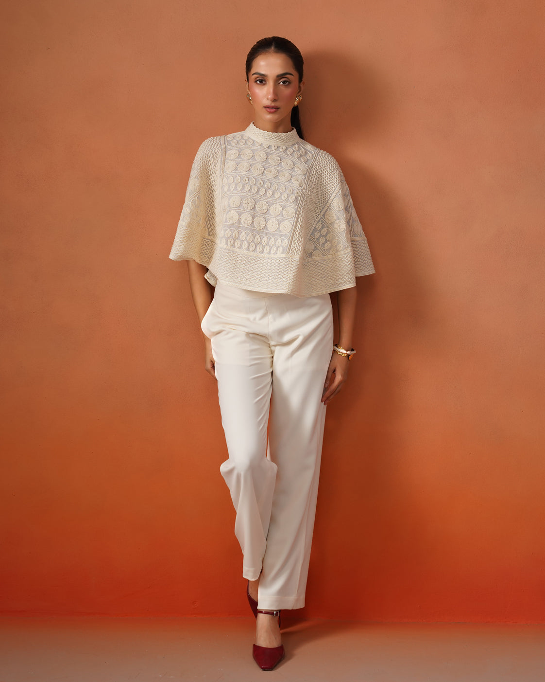 The Vivienne Ivory Net Embroidery Cape Set