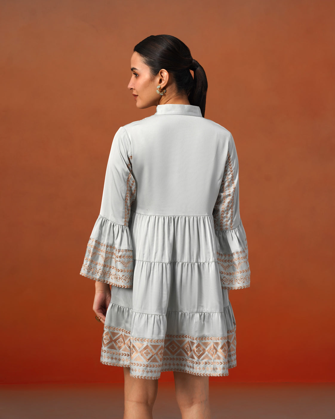 The Lumière Edit - The Elara Mist Blue Embroidered Tiered Dress