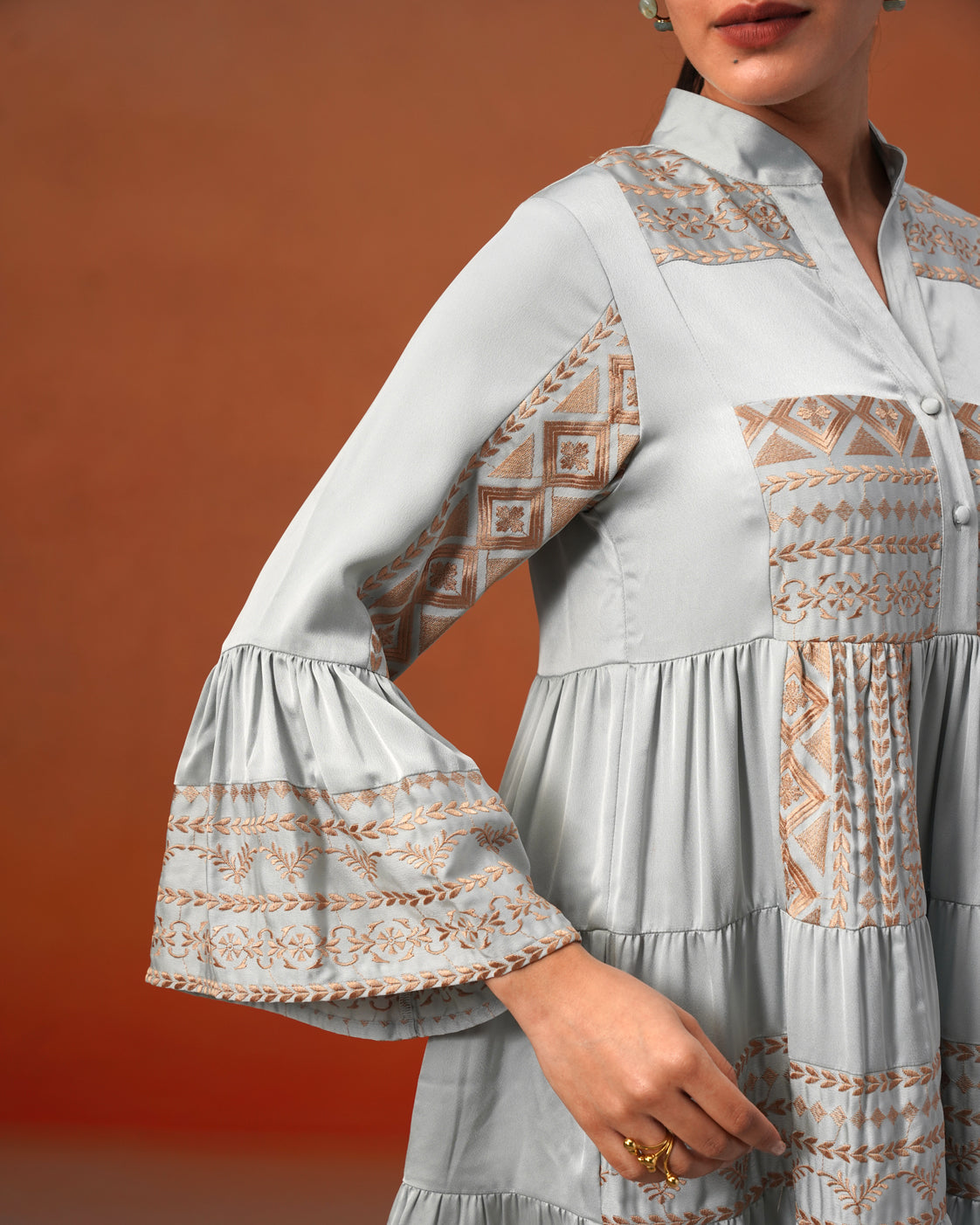 The Lumière Edit - The Elara Mist Blue Embroidered Tiered Dress