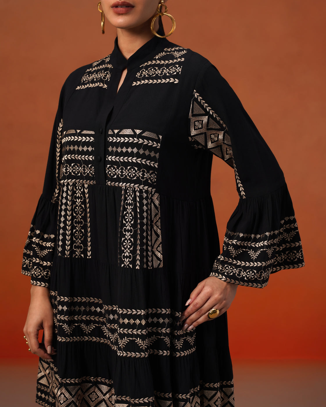 The Lumière Edit - The Siena Noir Embroidered Tiered Dress