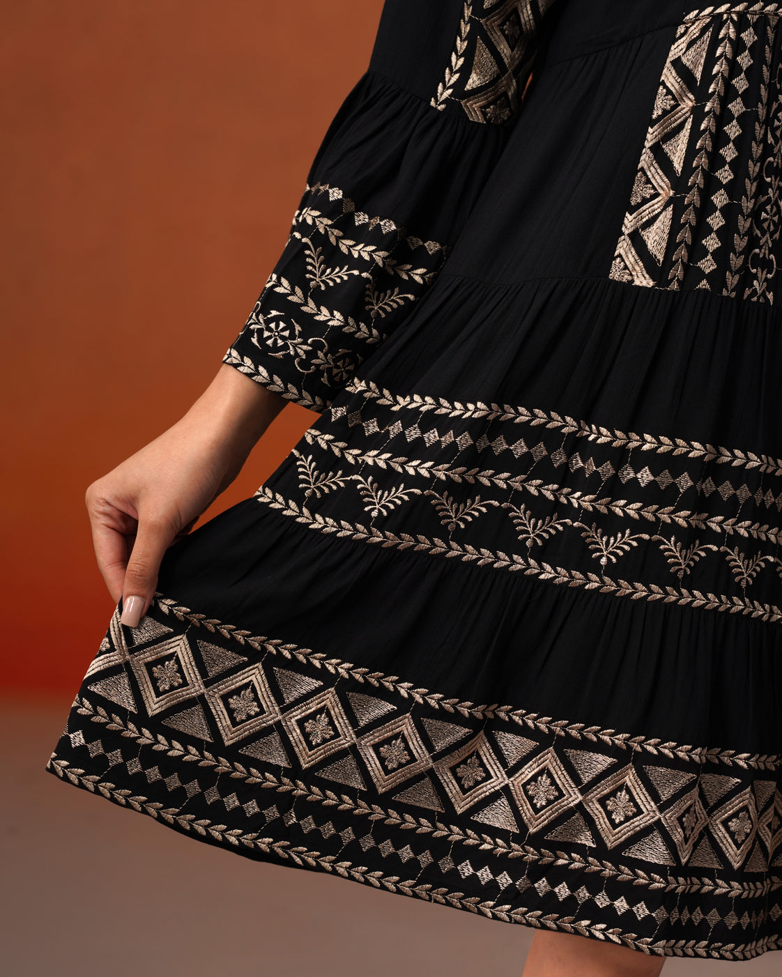 The Lumière Edit - The Siena Noir Embroidered Tiered Dress