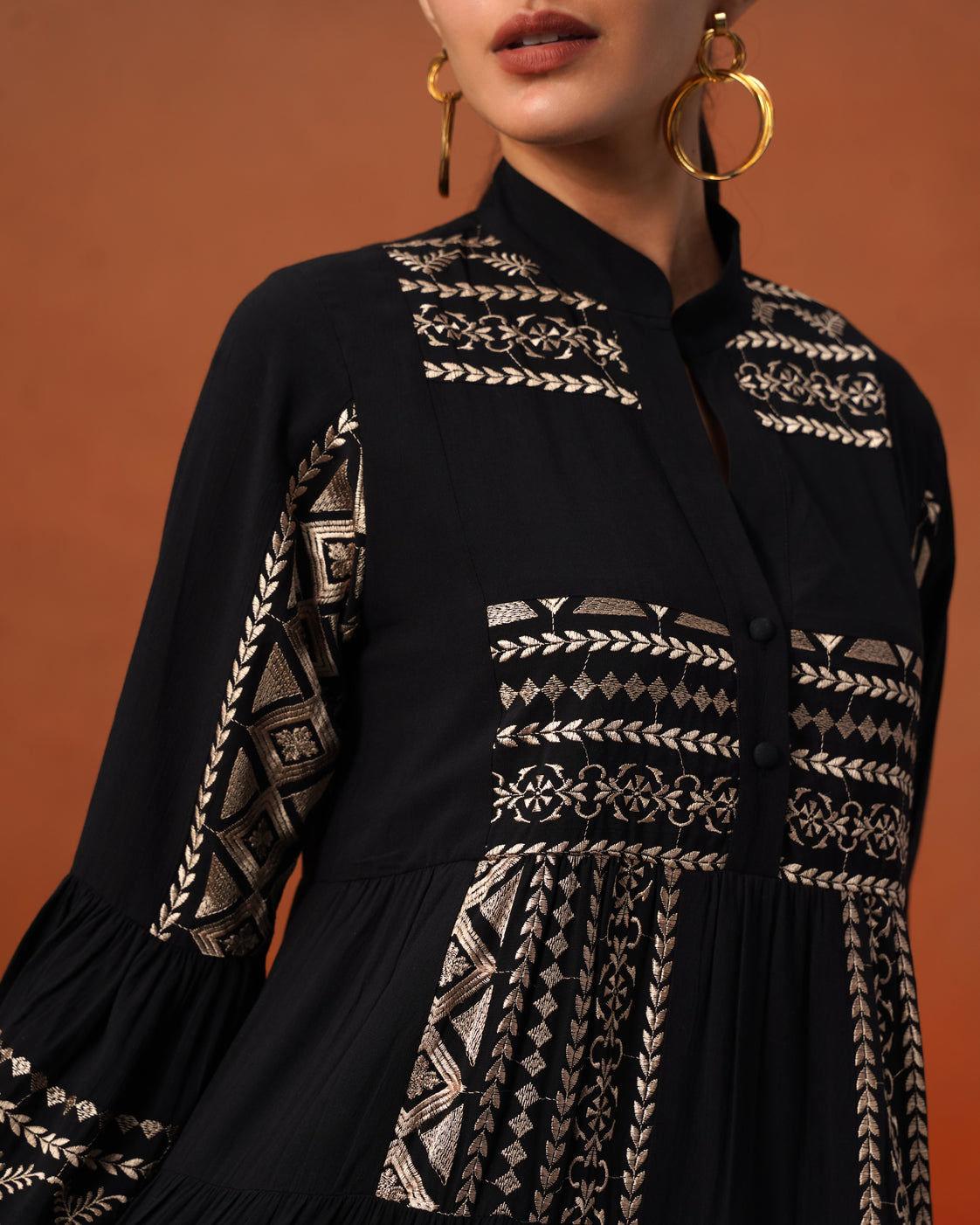 The Lumière Edit - The Siena Noir Embroidered Tiered Dress